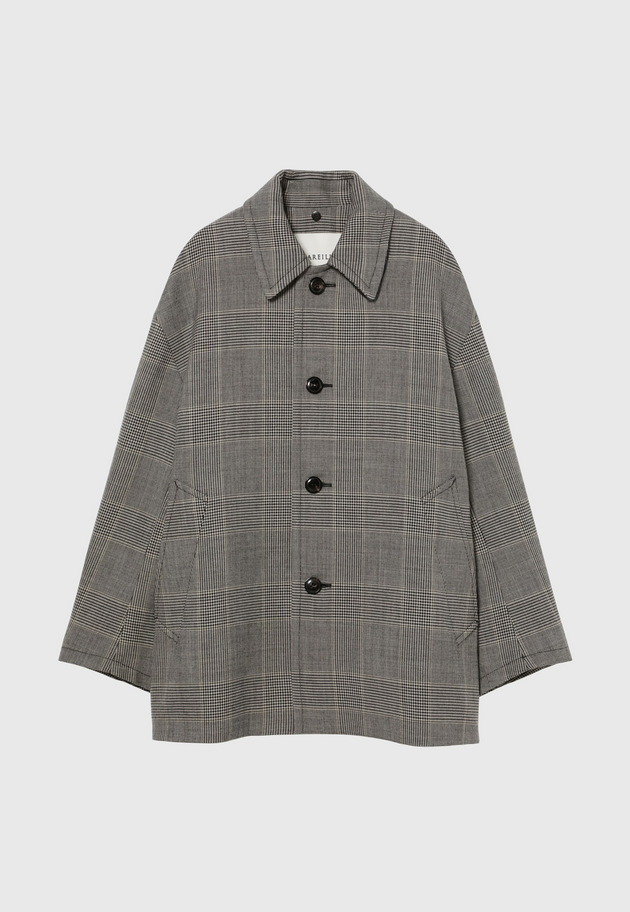 GLEN CHECK LEATHER COLLAR JACKET / グレンチェックレザーカラージャケット 詳細画像 Gray 9