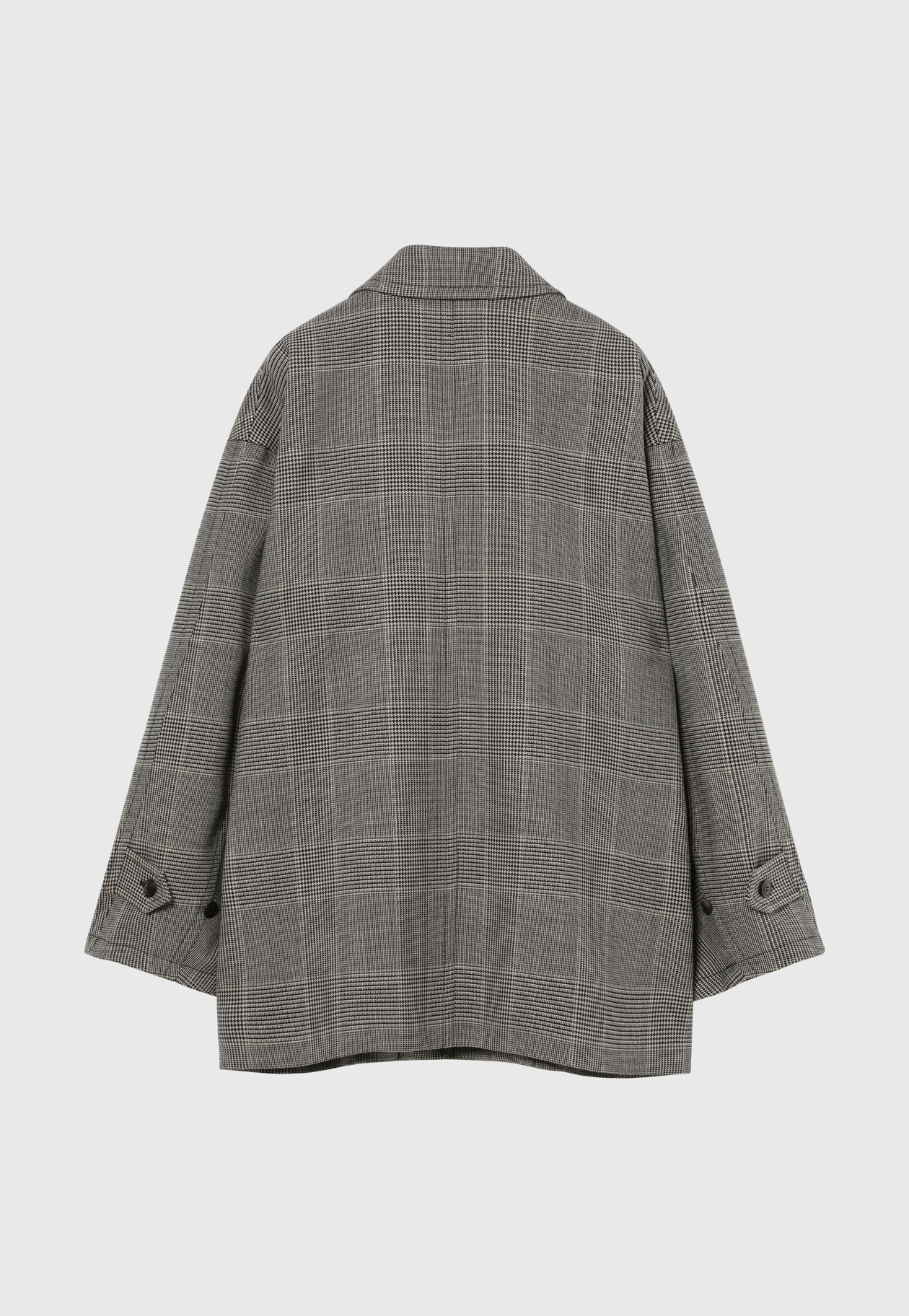 GLEN CHECK LEATHER COLLAR JACKET / グレンチェックレザーカラージャケット 詳細画像 Gray 10