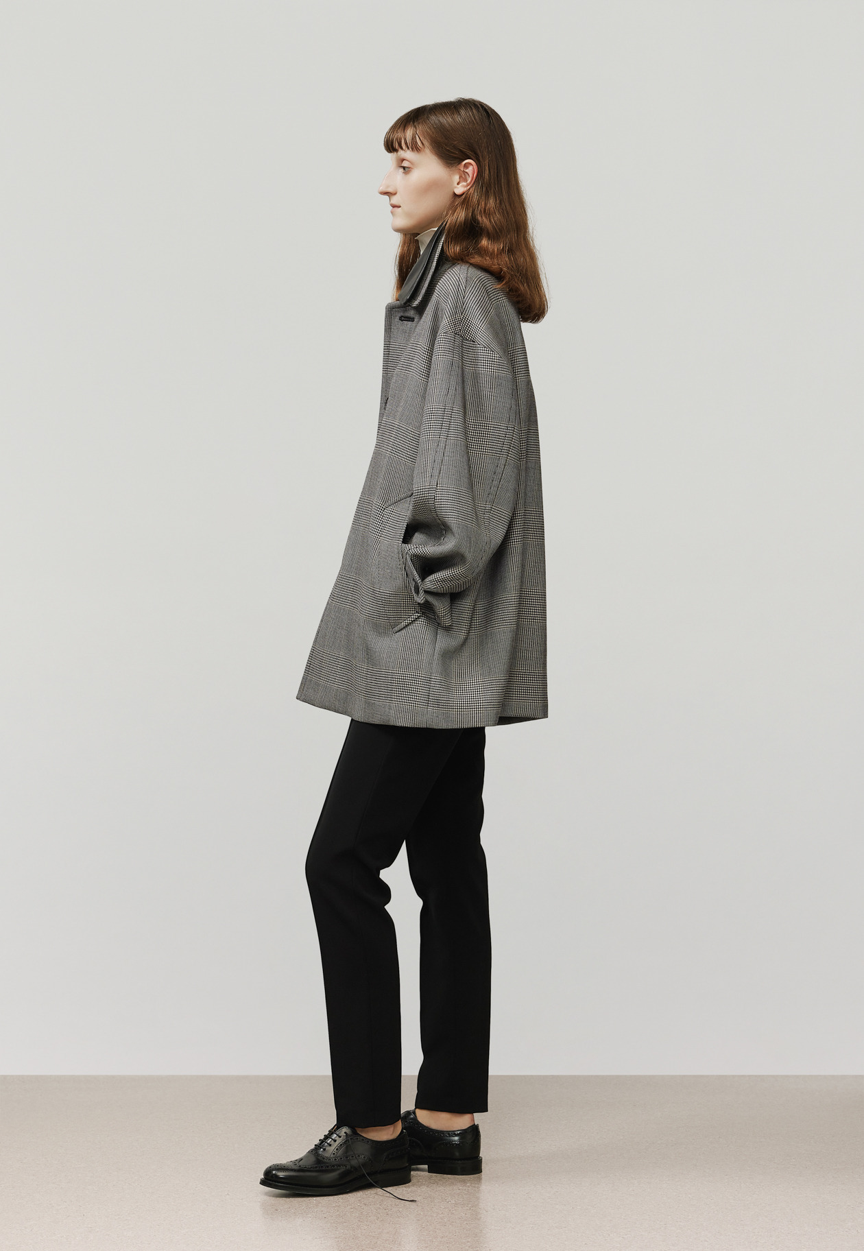 GLEN CHECK LEATHER COLLAR JACKET / グレンチェックレザーカラージャケット 詳細画像 Gray 2