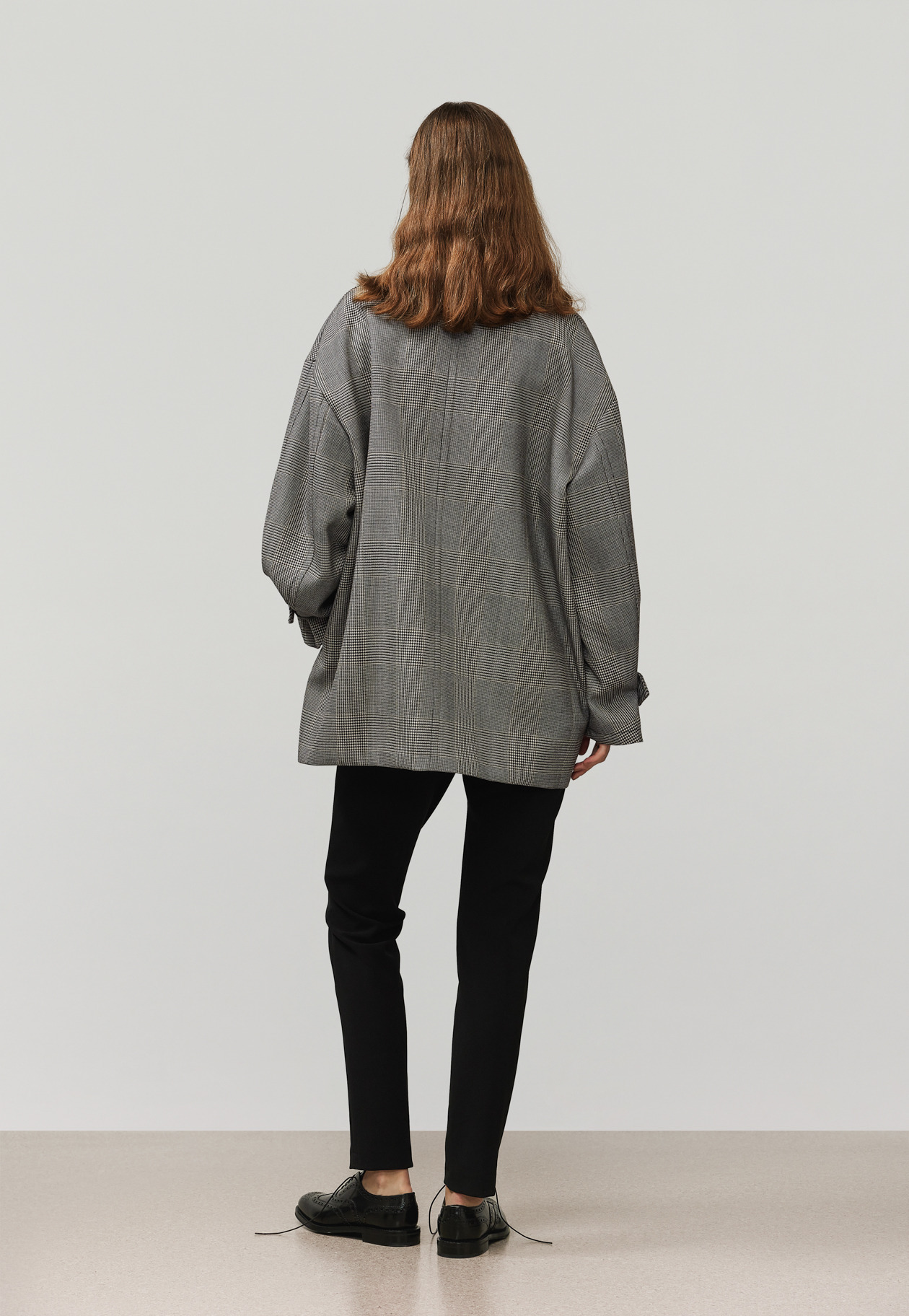 GLEN CHECK LEATHER COLLAR JACKET / グレンチェックレザーカラージャケット 詳細画像 Gray 3