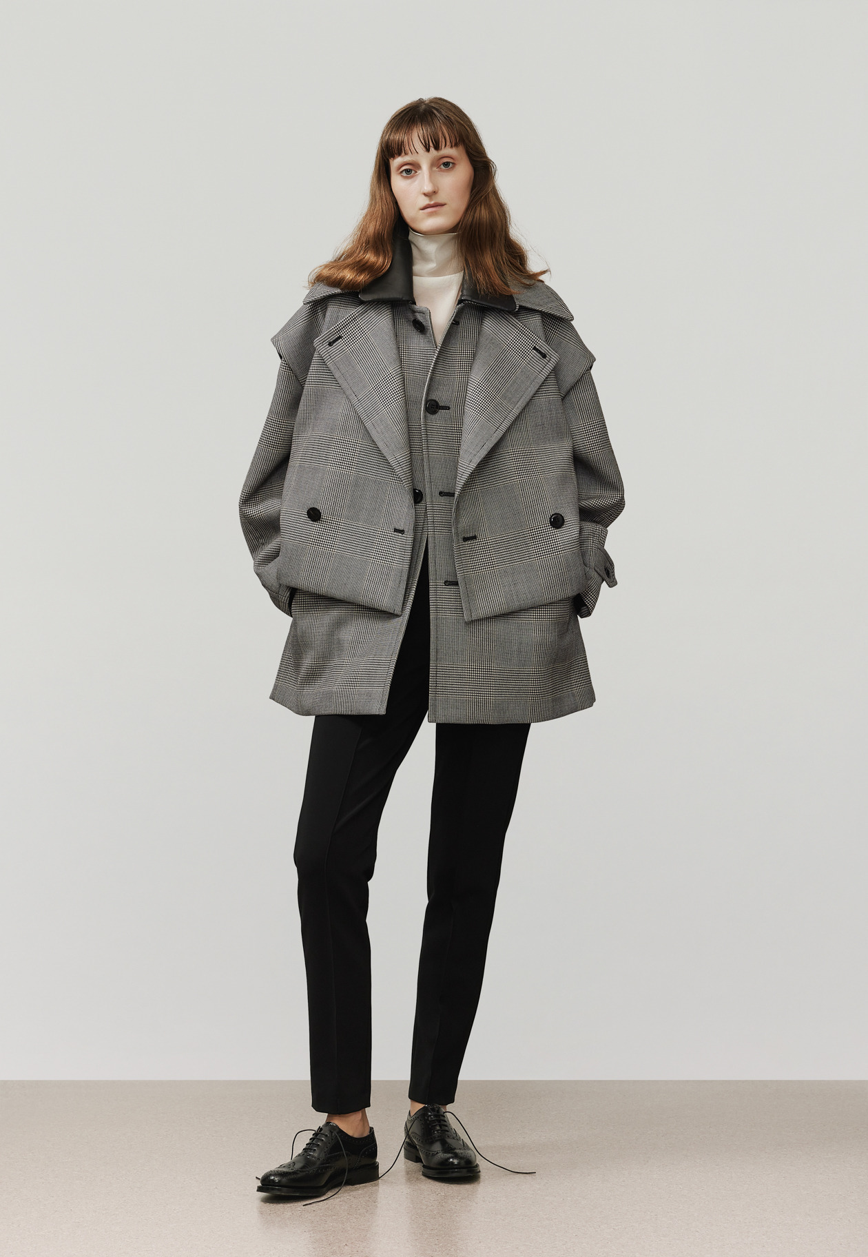 GLEN CHECK LEATHER COLLAR JACKET / グレンチェックレザーカラージャケット 詳細画像 Gray 4