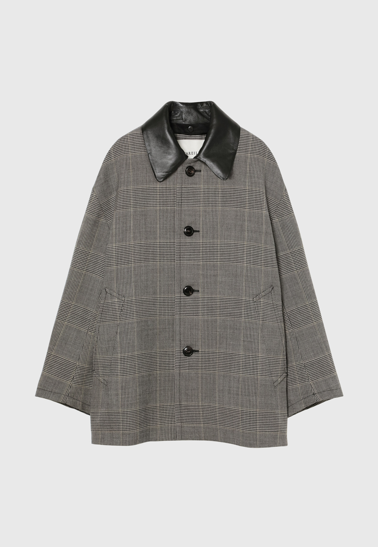 GLEN CHECK LEATHER COLLAR JACKET / グレンチェックレザーカラージャケット 詳細画像 Gray 6