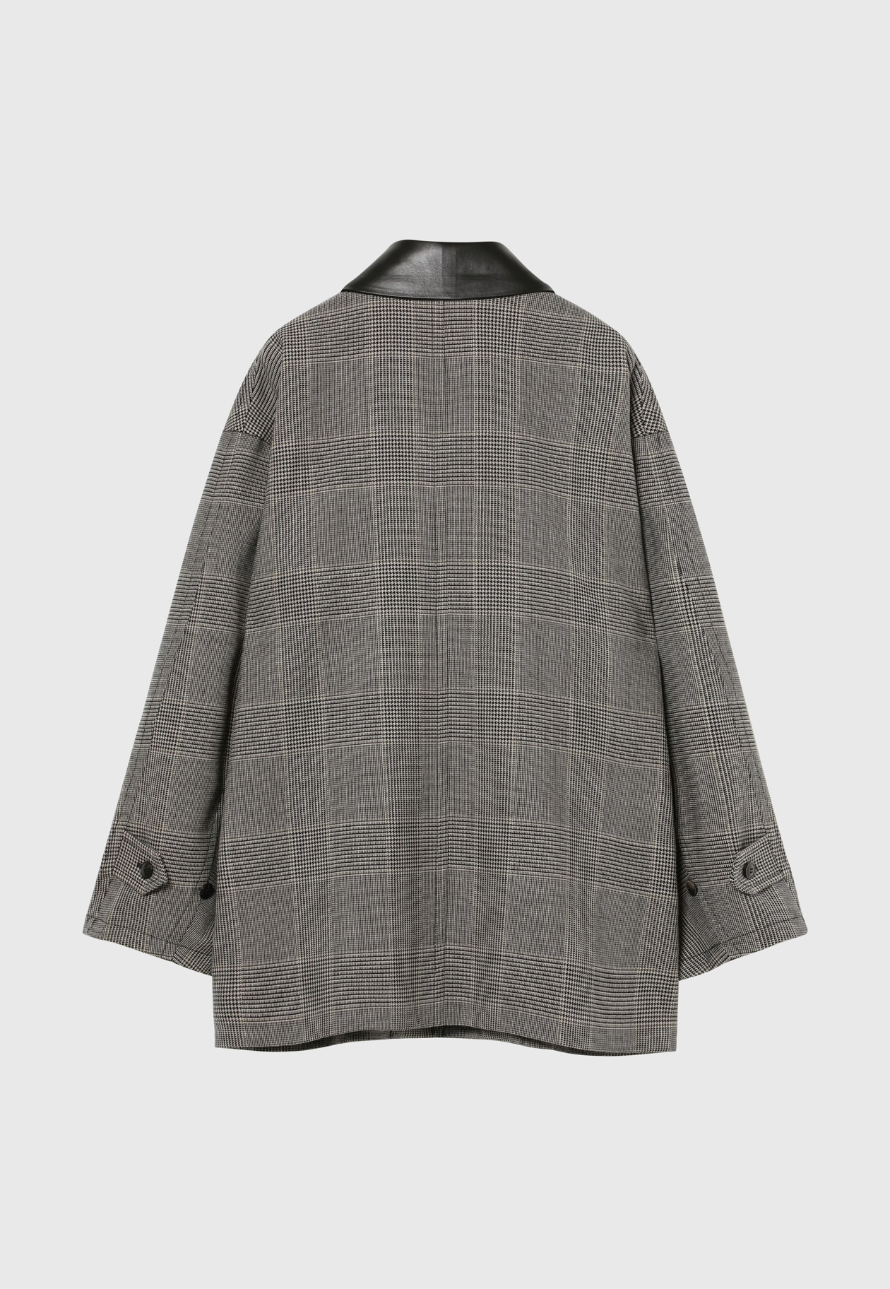 GLEN CHECK LEATHER COLLAR JACKET / グレンチェックレザーカラージャケット 詳細画像 Gray 7