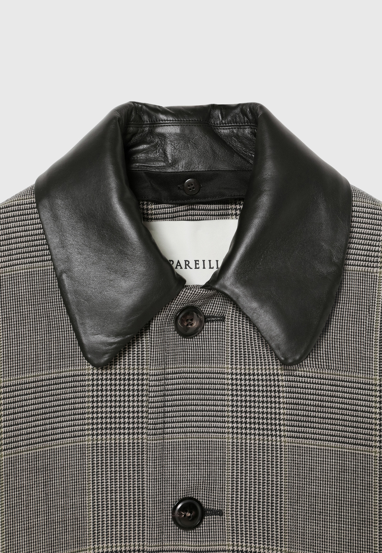 GLEN CHECK LEATHER COLLAR JACKET / グレンチェックレザーカラージャケット 詳細画像 Gray 8
