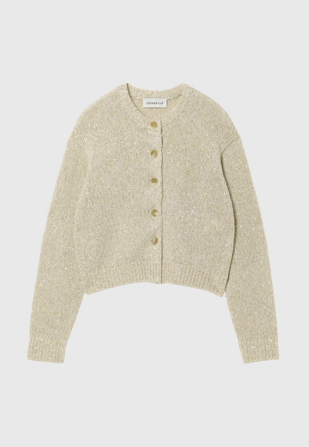 SEQUIN LOW GAUGE RIB CARDIGAN / シークインローゲージリブカーディガン 詳細画像 Beige 1