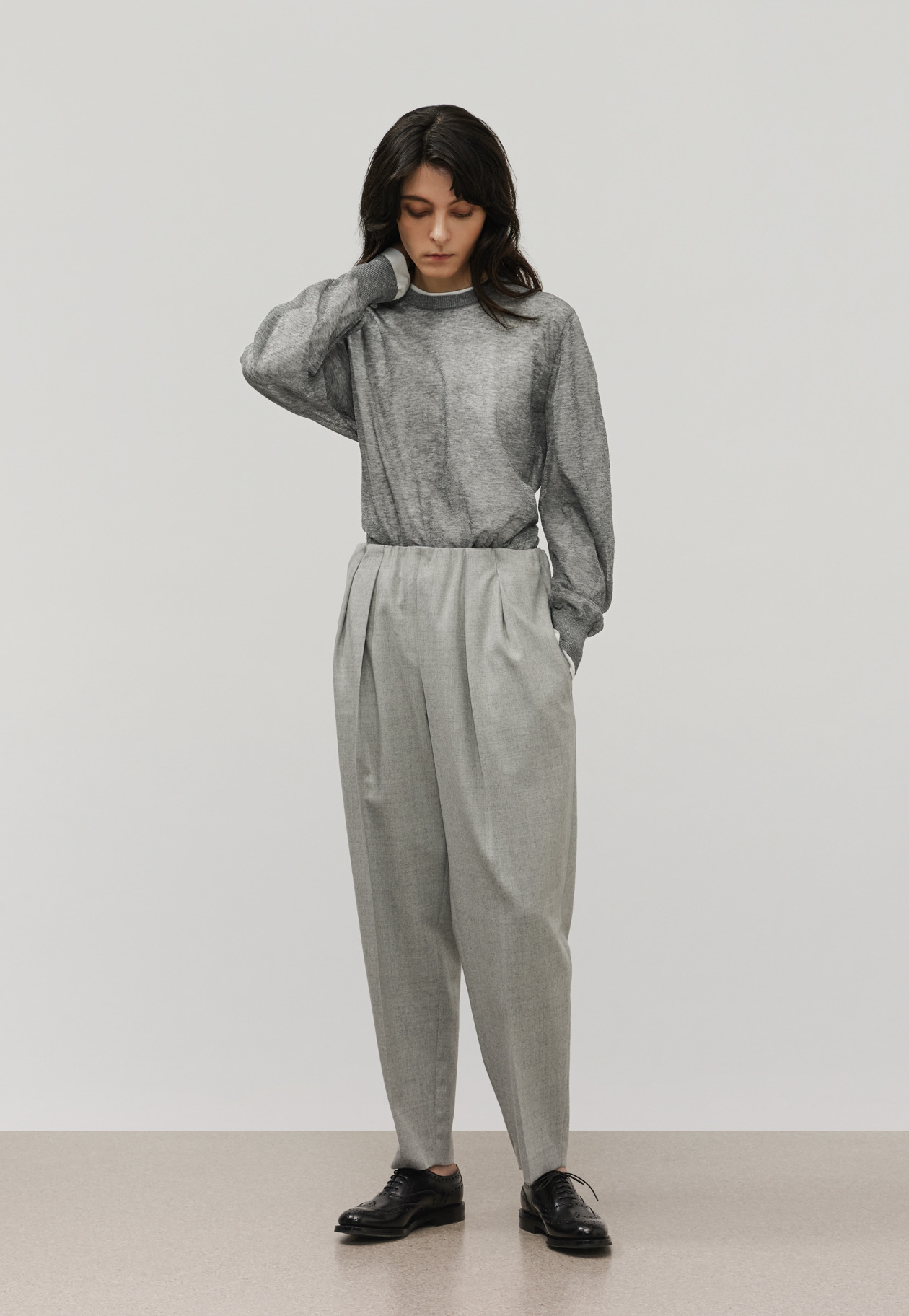 RAMIE SHEER CREW NECK / ラミーシアークルーネック 詳細画像 D.GY 1