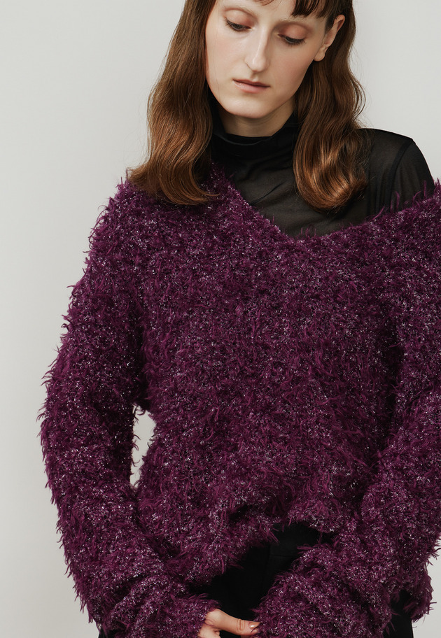 MOHAIR GLITTER SHAGGY V NECK / モヘヤグリッターシャギーVネック 詳細画像 Purple 4