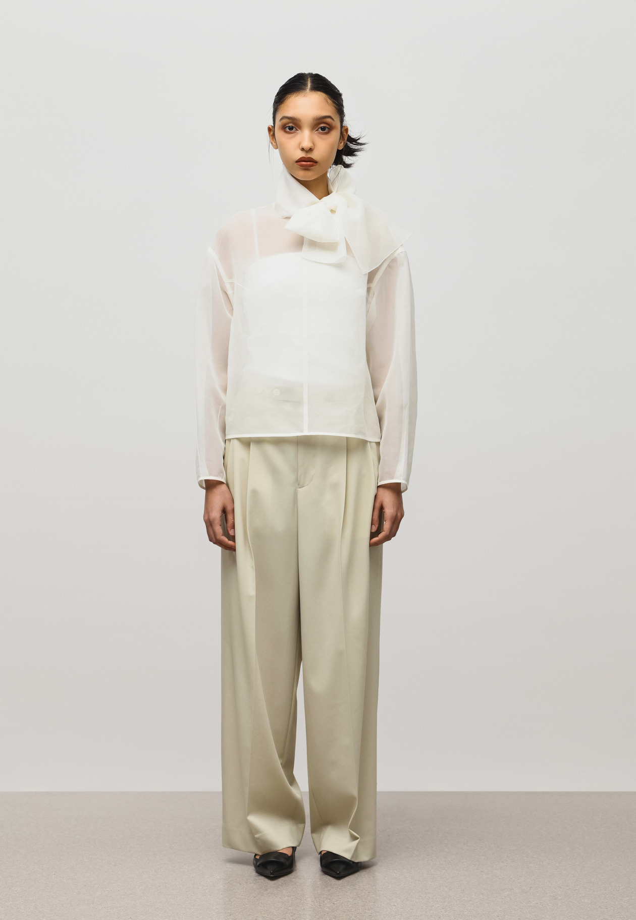 SILK ORGANDY BOW BLOUSE 詳細画像 Ivory 1