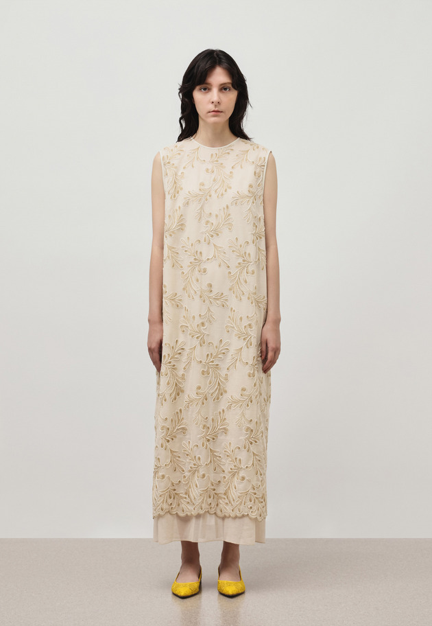 EMBROIDERY NO SLEEVE DRESS / エンブロイダリーノースリーブドレス 詳細画像 Beige 1