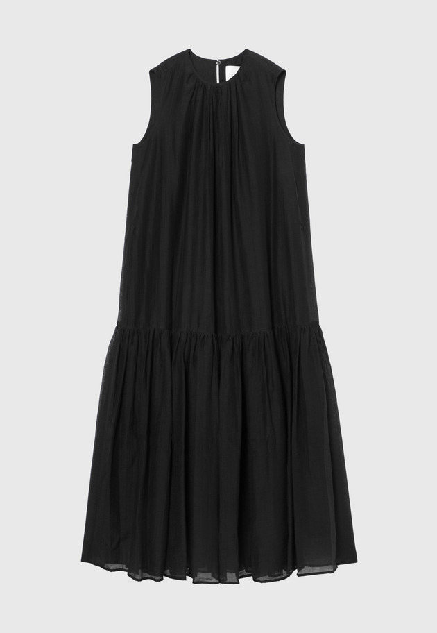 COTTON NYLON SHEER TIERED DRESS / コットンナイロンシアーティアードドレス 詳細画像 Black 1