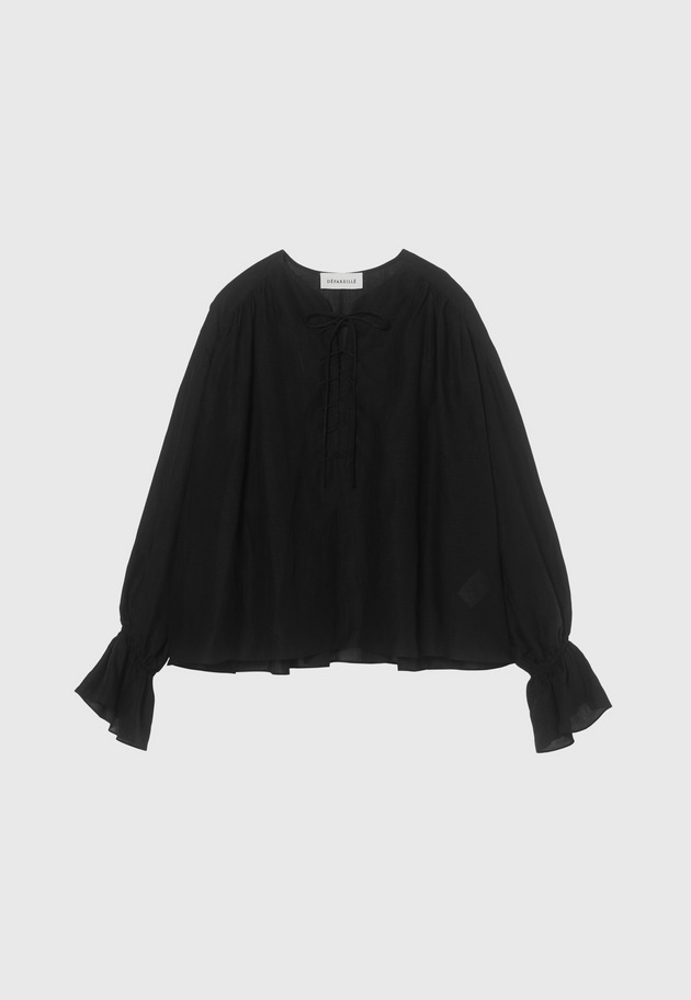 LINEN LACE UP BLOUSE / リネンレースアップブラウス 詳細画像 Black 7