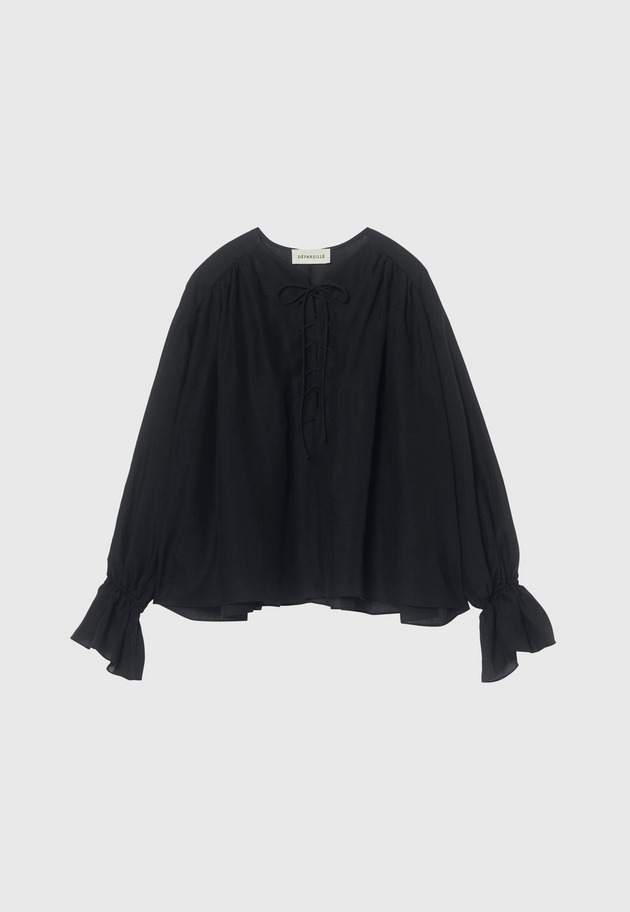 LINEN LACE UP BLOUSE / リネンレースアップブラウス 詳細画像 Navy 1