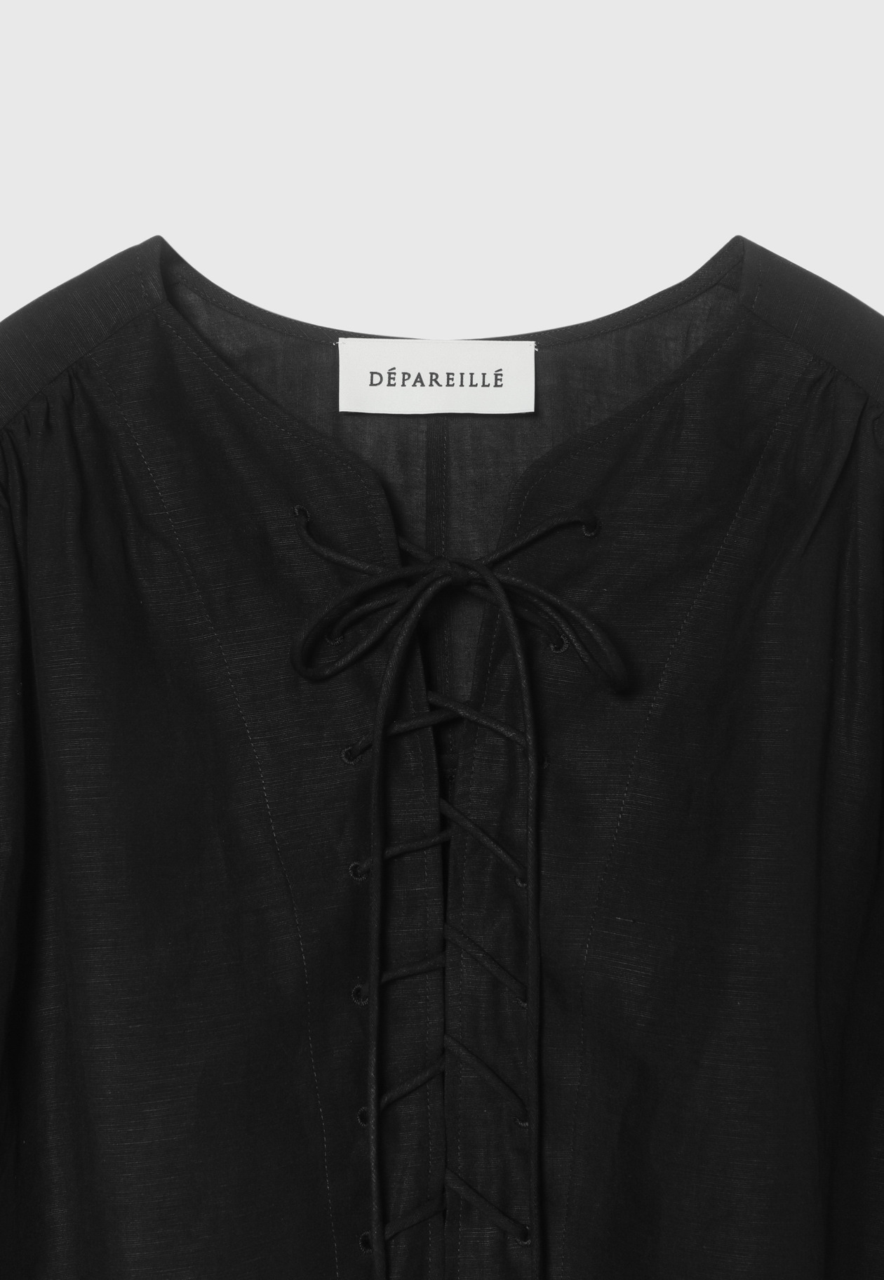 LINEN LACE UP BLOUSE / リネンレースアップブラウス 詳細画像 Black 9