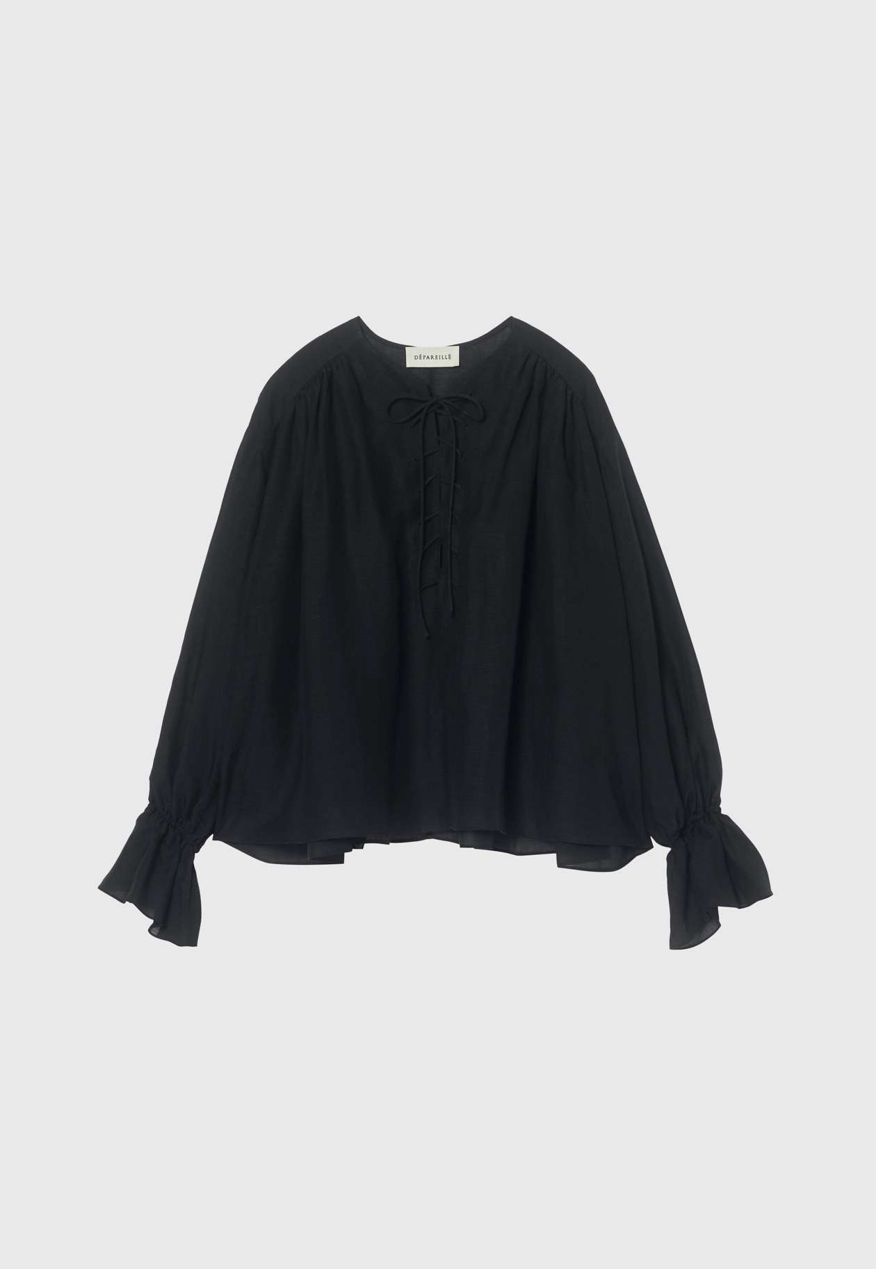 LINEN LACE UP BLOUSE / リネンレースアップブラウス 詳細画像 Navy 1