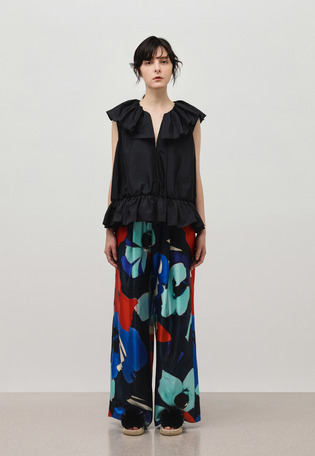 WASHER TAFFETA RUFFLE NO SLEEVE BLOUSE / ワッシャータフタラッフルノースリーブブラウス
