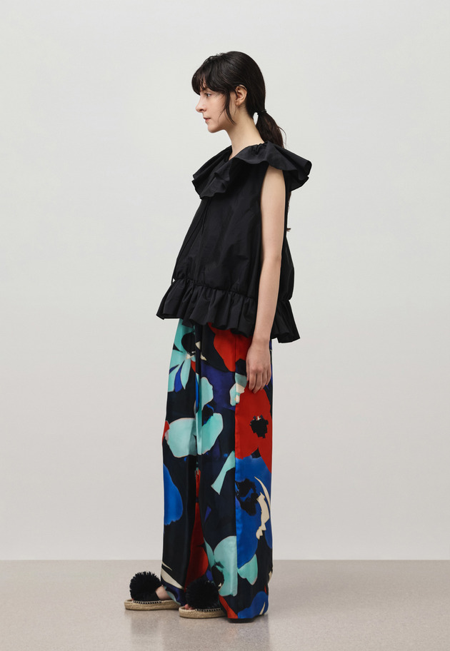 WASHER TAFFETA RUFFLE NO SLEEVE BLOUSE / ワッシャータフタラッフルノースリーブブラウス 詳細画像 Black 4