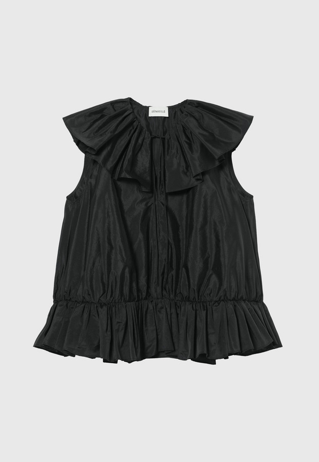 WASHER TAFFETA RUFFLE NO SLEEVE BLOUSE / ワッシャータフタラッフルノースリーブブラウス 詳細画像 Black 7