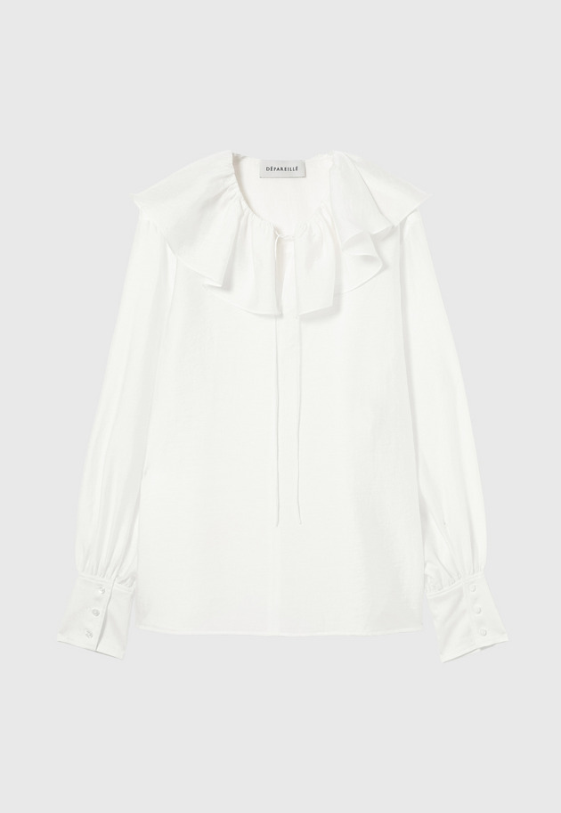 SHEER SILK RUFFLE BLOUSE 詳細画像 White 1