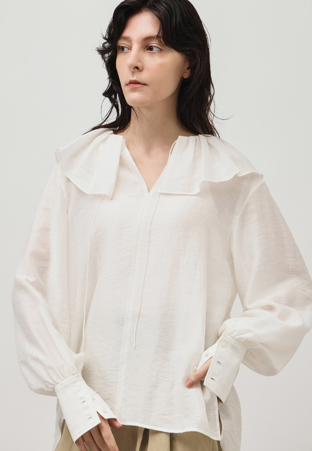 SHEER SILK RUFFLE BLOUSE / シアーシルクラッフルブラウス 詳細画像 White 4