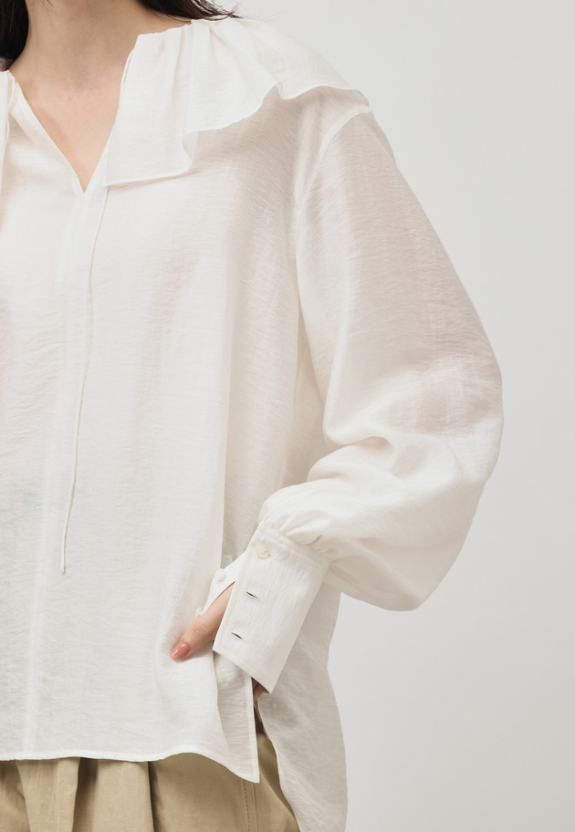 SHEER SILK RUFFLE BLOUSE / シアーシルクラッフルブラウス 詳細画像 White 5