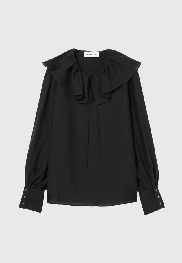 SHEER SILK RUFFLE BLOUSE 詳細画像 Black 4