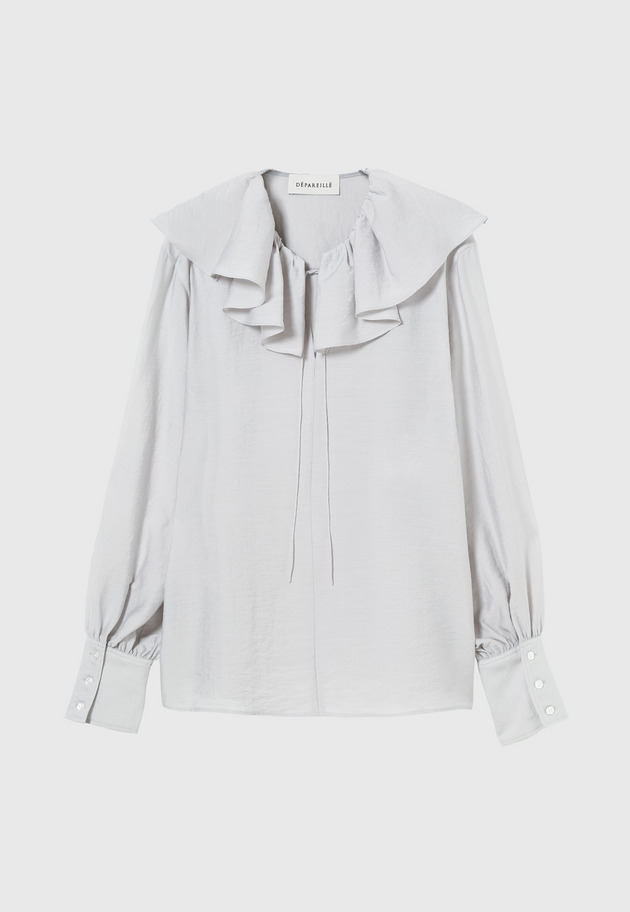 SHEER SILK RUFFLE BLOUSE / シアーシルクラッフルブラウス 詳細画像 L.GY 10