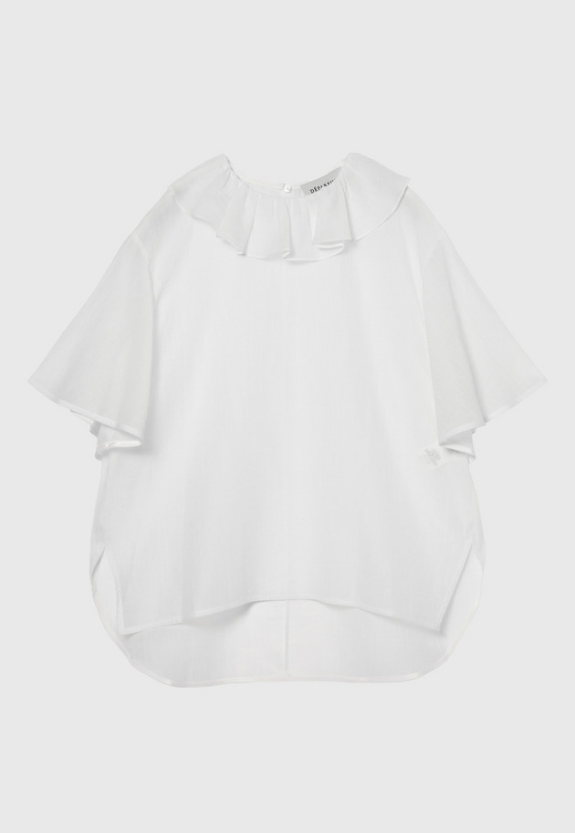 COTTON NYLON SHEER RUFFLE BLOUSE / コットンナイロンシアーラッフルブラウス 詳細画像 White 1