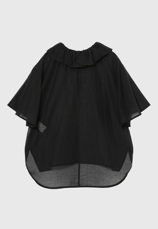 COTTON NYLON SHEER RUFFLE BLOUSE / コットンナイロンシアーラッフルブラウス 詳細画像 Black 2
