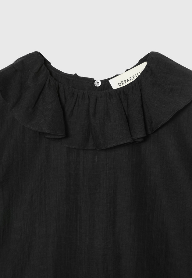 COTTON NYLON SHEER RUFFLE BLOUSE / コットンナイロンシアーラッフルブラウス 詳細画像 Black 3