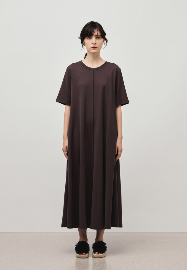 SMOOTH JERSEY SHORT SLEEVE DRESS / スムースジャージーショートスリーブドレス 詳細画像 Brown 1
