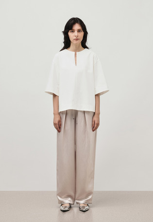 COTTON STRETCH KEY NECK TOPS / コットンストレッチキーネックトップス
