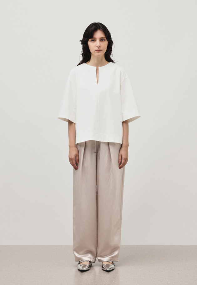 COTTON STRETCH KEY NECK TOPS / コットンストレッチキーネックトップス 詳細画像 OW 1