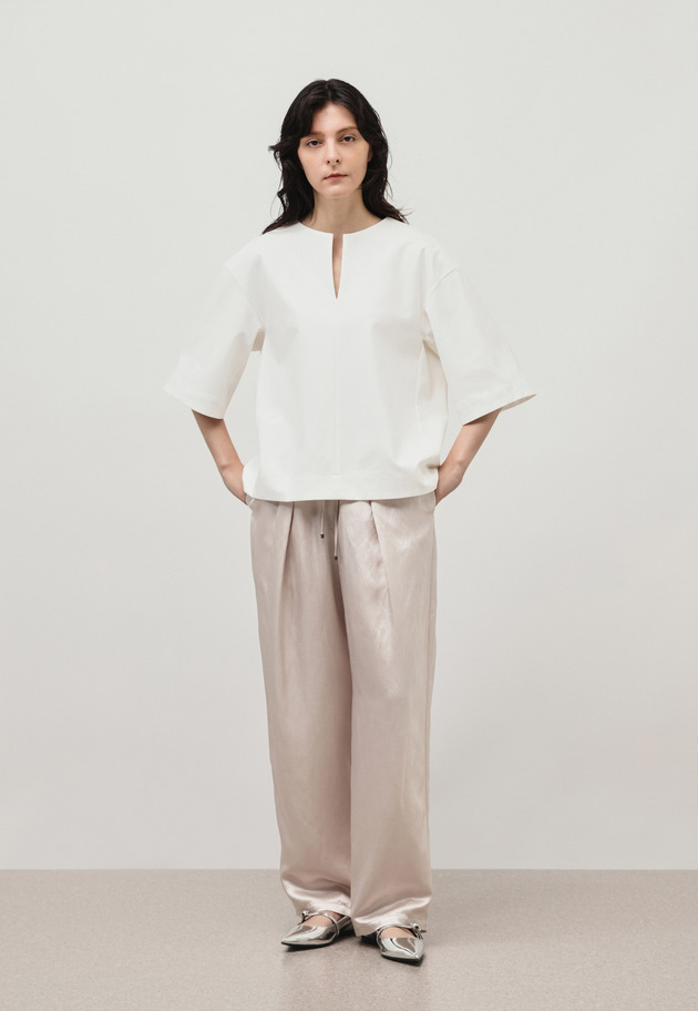 COTTON STRETCH KEY NECK TOPS / コットンストレッチキーネックトップス 詳細画像 OW 2