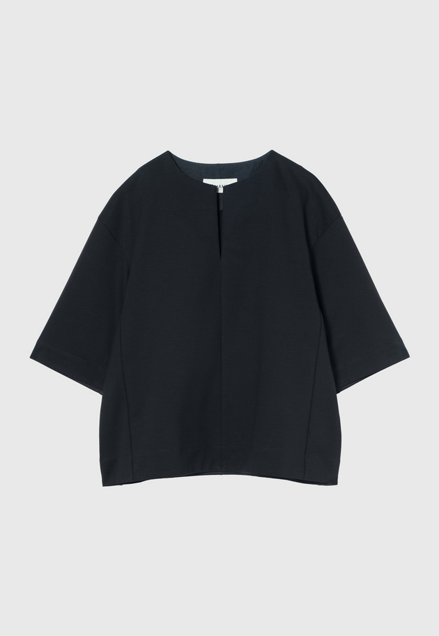 COTTON STRETCH KEY NECK TOPS / コットンストレッチキーネックトップス 詳細画像 Navy 1