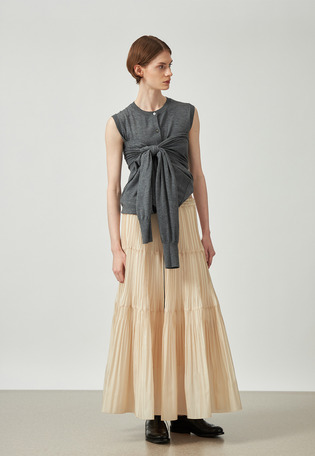 SILK POLY TIERED PLEATS SKIRT / シルクポリティアードプリーツスカート