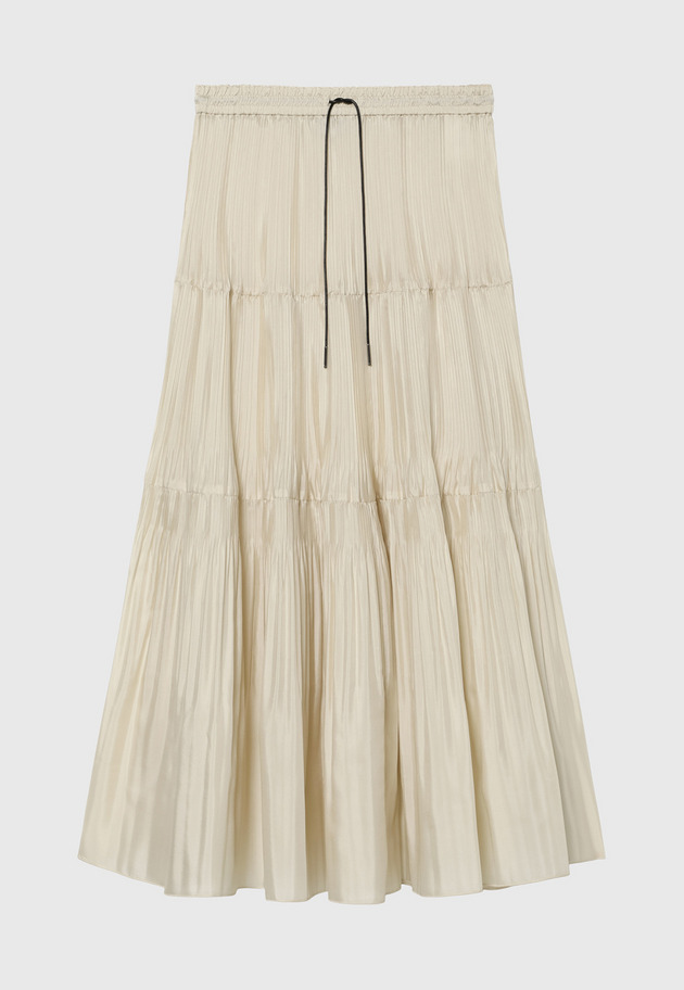 SILK POLY TIERED PLEATS SKIRT / シルクポリティアードプリーツスカート 詳細画像 Beige 4