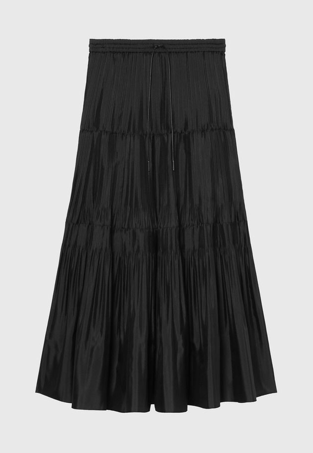 SILK POLY TIERED PLEATS SKIRT / シルクポリティアードプリーツスカート 詳細画像 Black 1