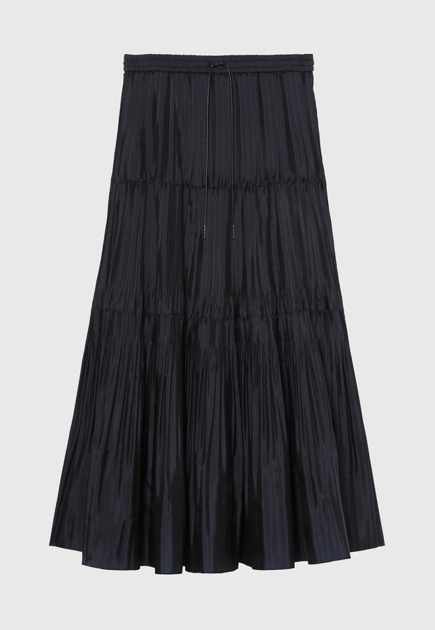 SILK POLY TIERED PLEATS SKIRT / シルクポリティアードプリーツスカート 詳細画像 Navy 1