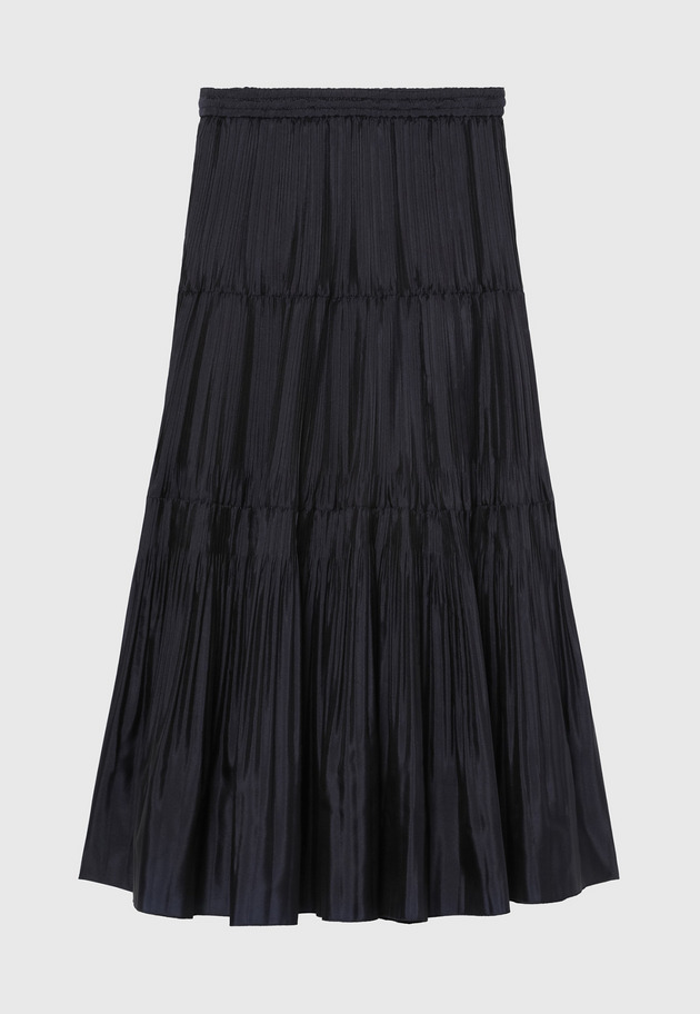 SILK POLY TIERED PLEATS SKIRT / シルクポリティアードプリーツスカート 詳細画像 Navy 2
