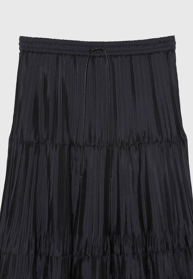 SILK POLY TIERED PLEATS SKIRT / シルクポリティアードプリーツスカート 詳細画像 Navy 3