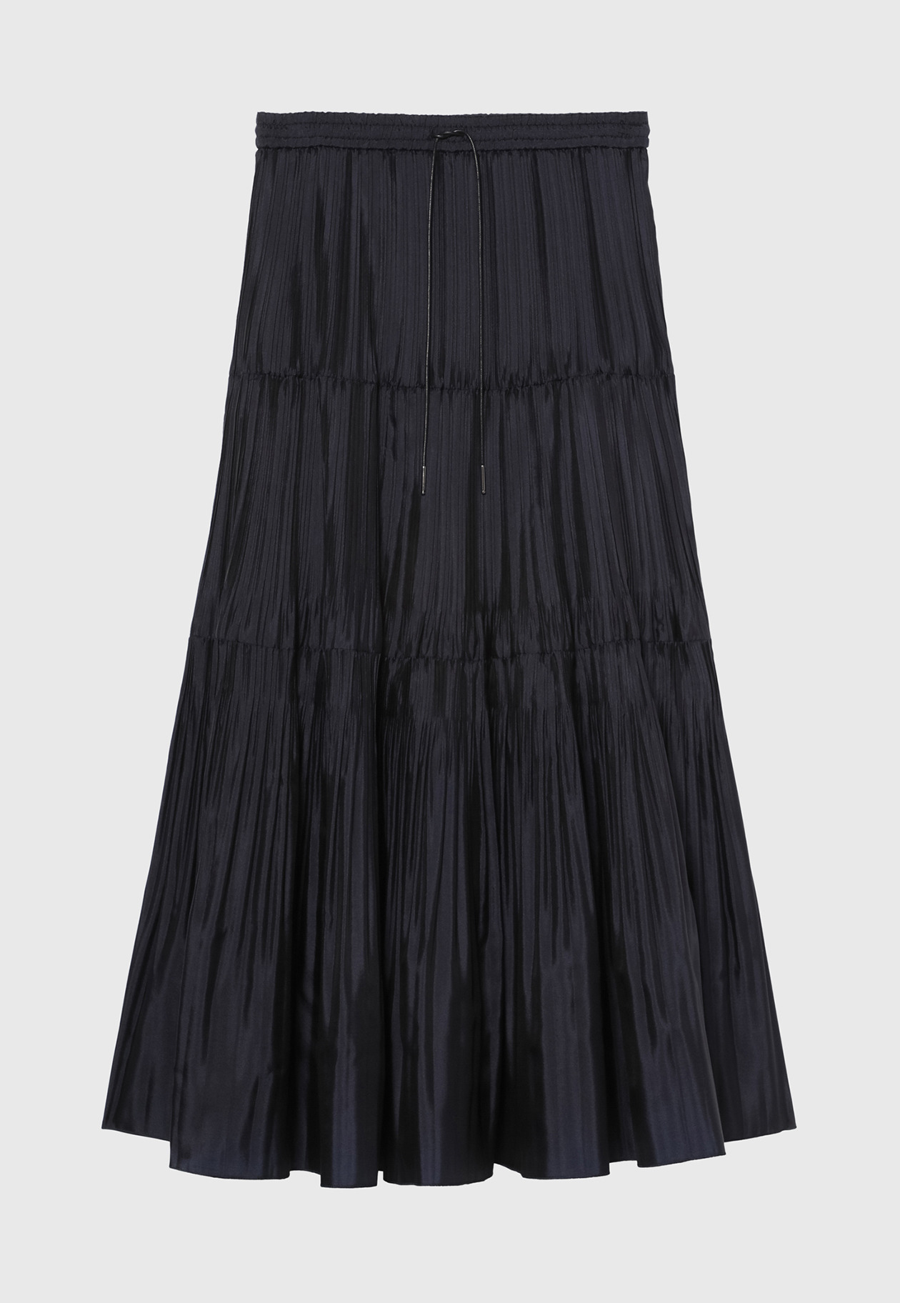 SILK POLY TIERED PLEATS SKIRT / シルクポリティアードプリーツスカート 詳細画像 Navy 1