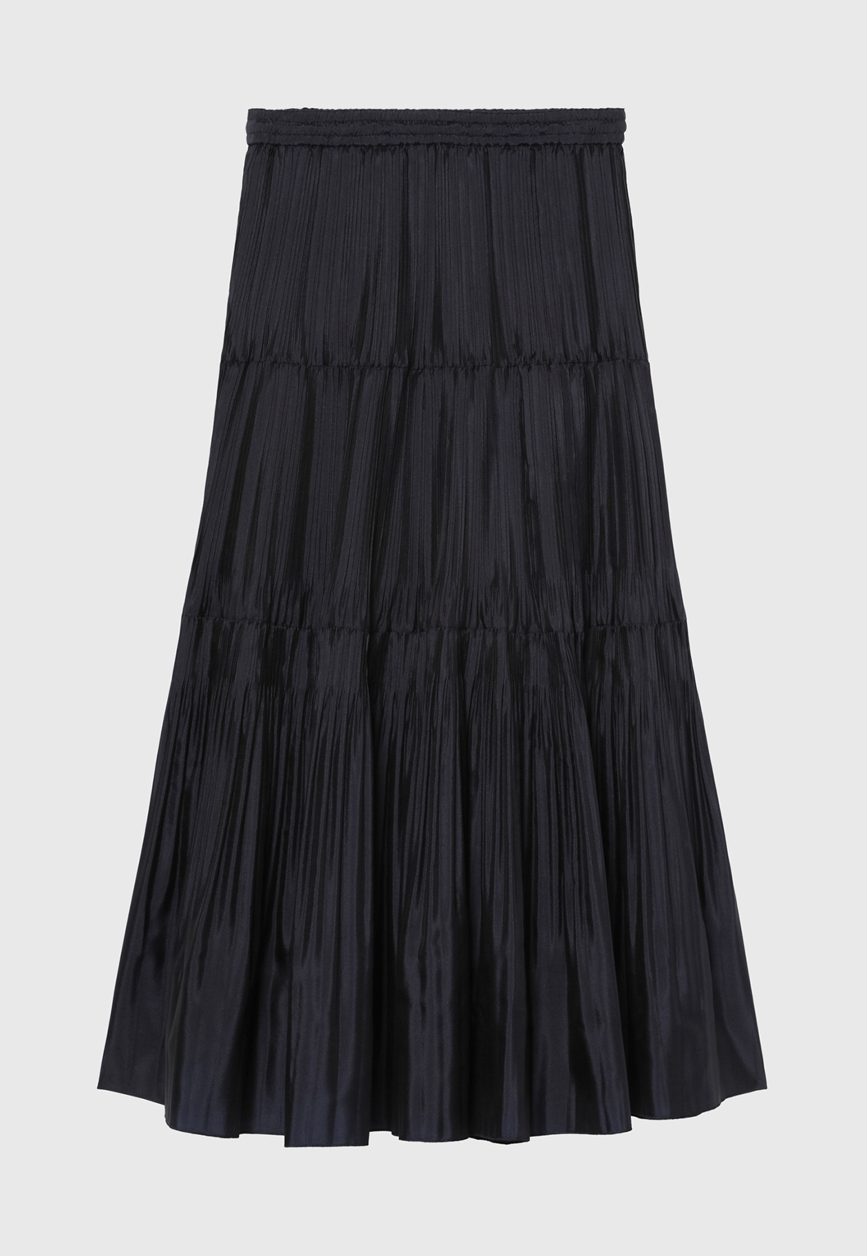 SILK POLY TIERED PLEATS SKIRT / シルクポリティアードプリーツスカート 詳細画像 Navy 2