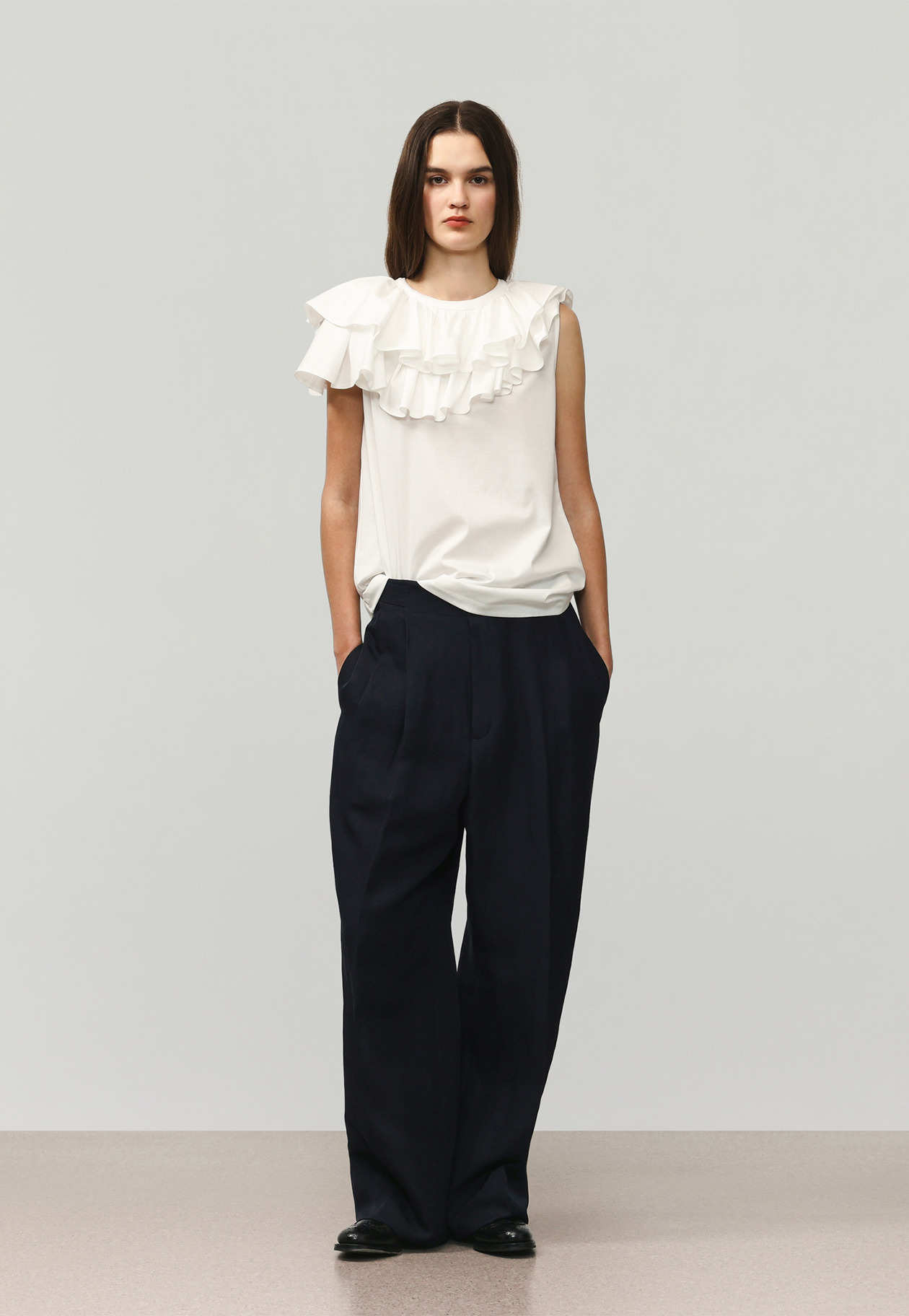 COTTON JERSEY RUFFLE TOPS / コットンジャージーラッフルトップス 詳細画像 White 1