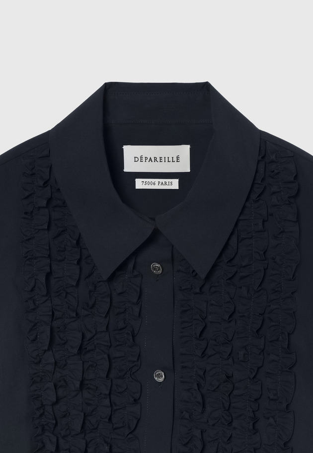 COTTON TYPEWRITER FRILL SHIRT / コットンタイプライターフリルシャツ 詳細画像 Navy 3