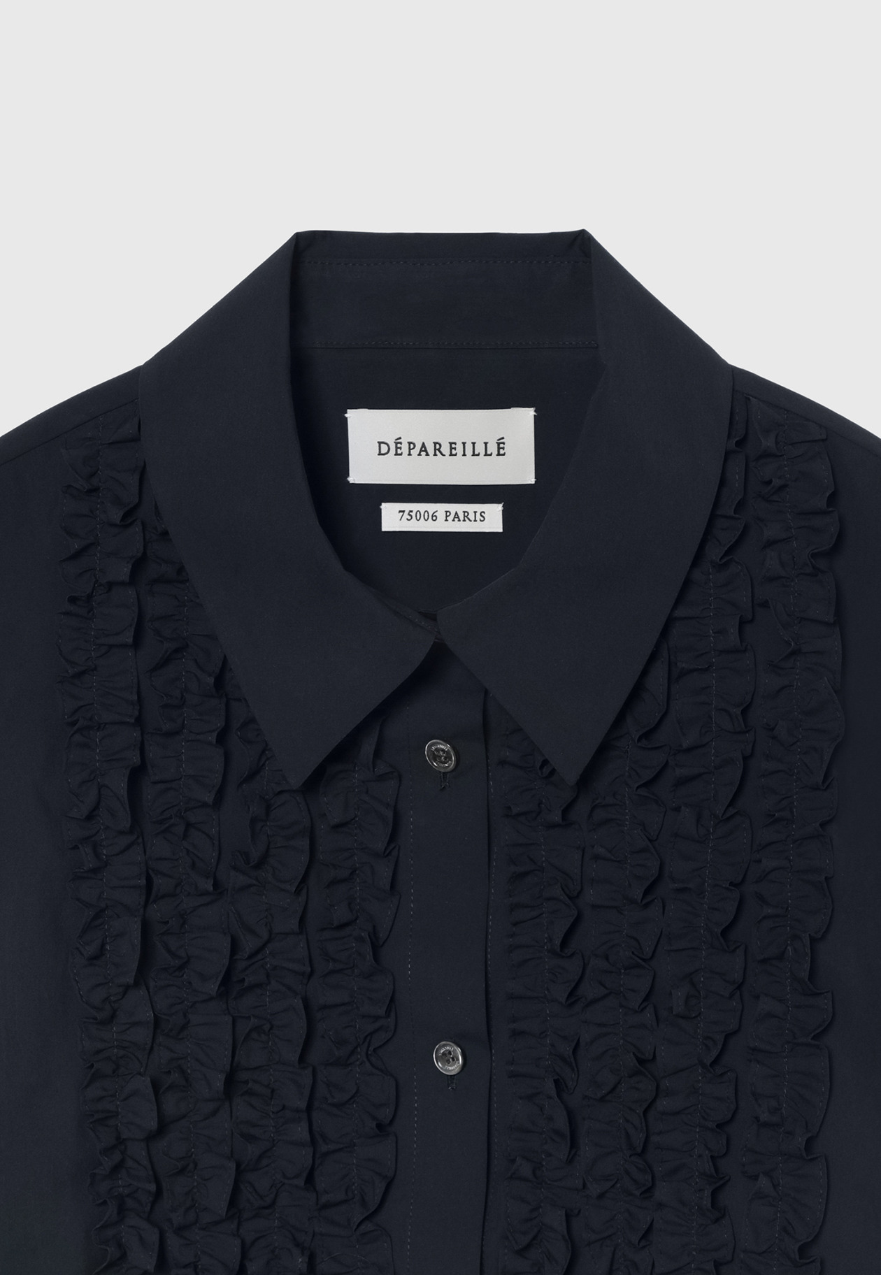 COTTON TYPEWRITER FRILL SHIRT / コットンタイプライターフリルシャツ 詳細画像 Navy 3