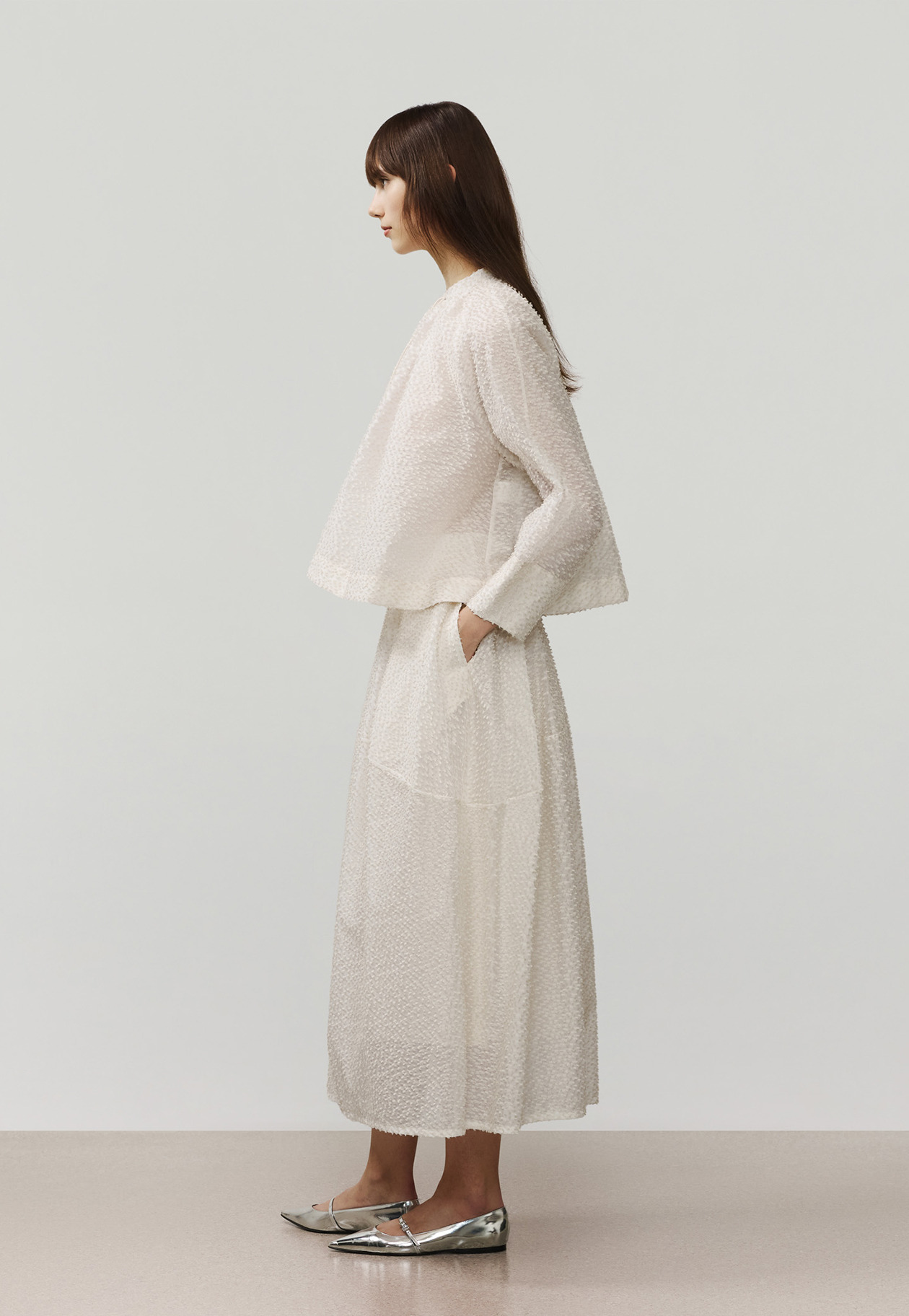 TAPE CUT JACQUARD BLOUSE / テープカットジャガードブラウス 詳細画像 White 2