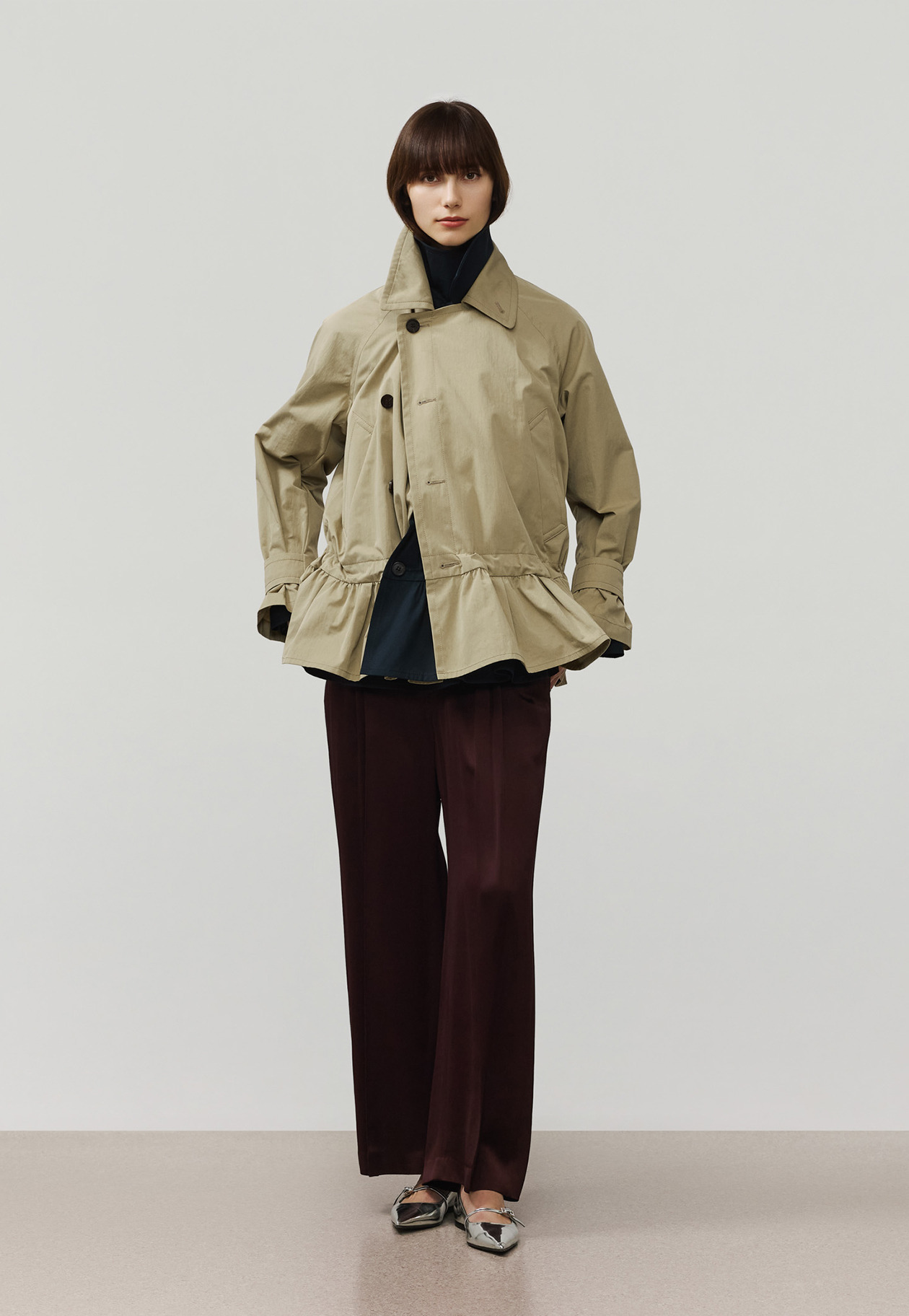 GABARDINE PEPLUM SHORT COAT / ギャバジンペプラムショートコート 詳細画像 Beige 1