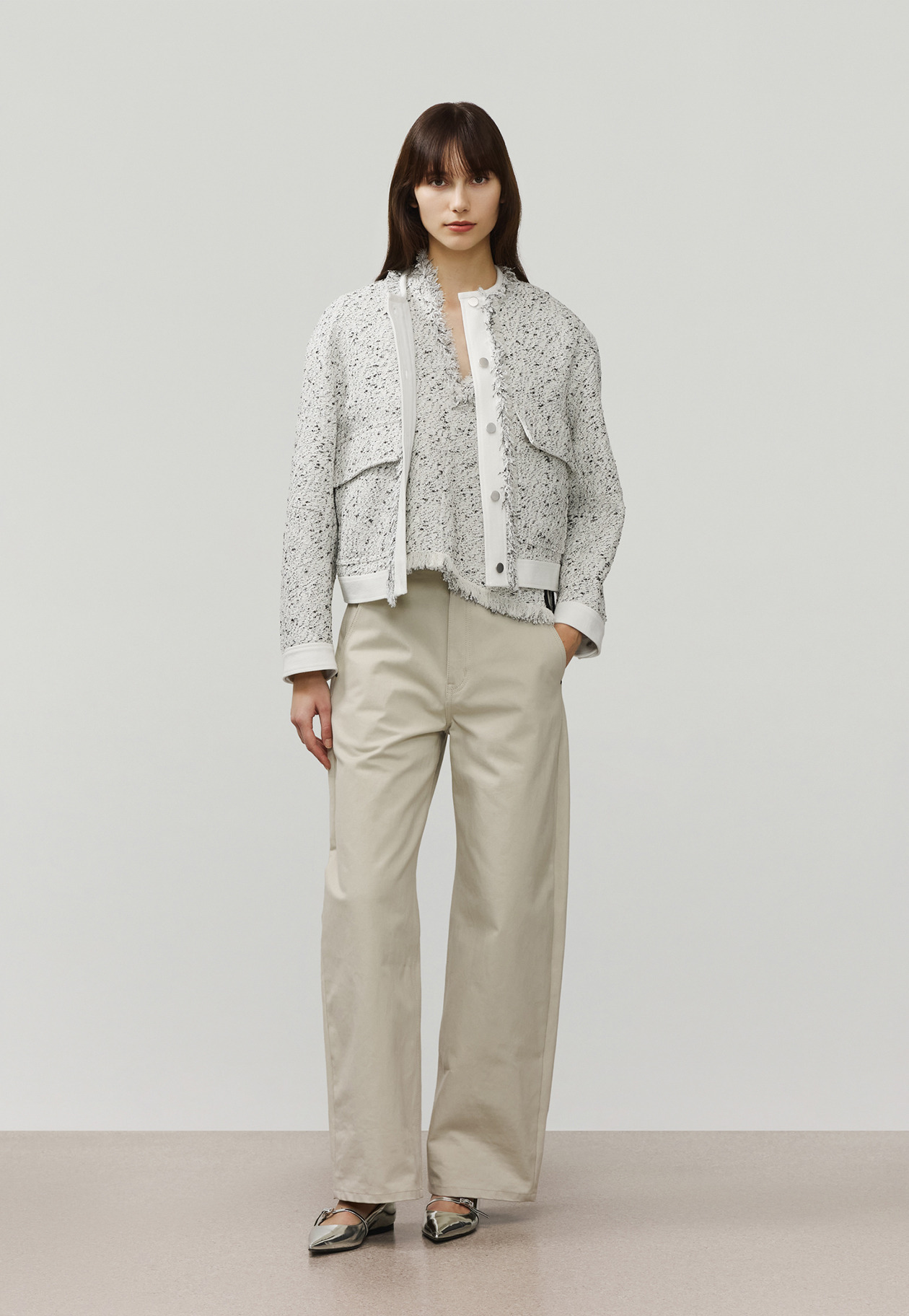 NEP TWEED NO COLLAR JACKET / ネップツィードノーカラージャケット 詳細画像 White 1