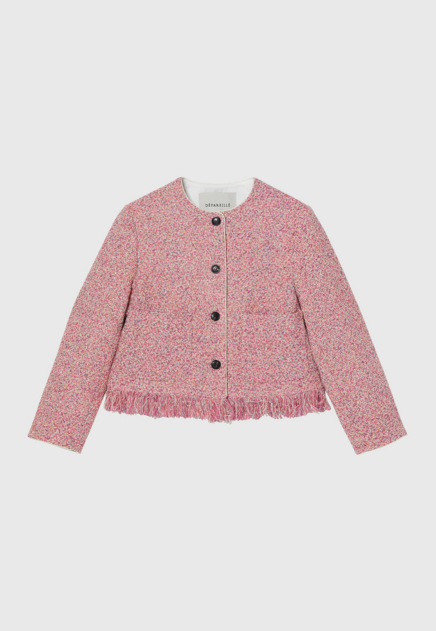 FANCY TWEED NO COLLAR JACKET / ファンシーツィードノーカラージャケット 詳細画像 Pink 1