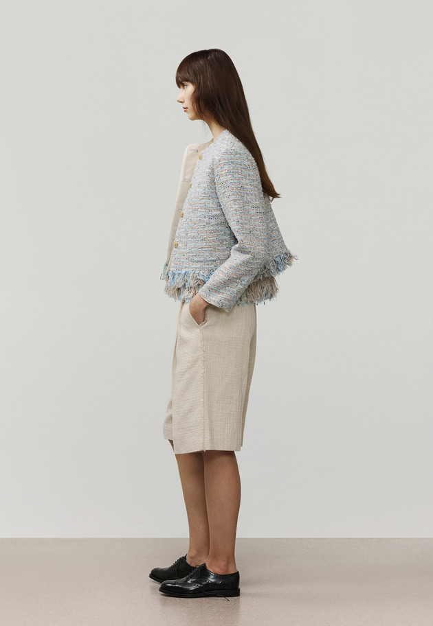 FANCY TWEED NO COLLAR JACKET / ファンシーツィードノーカラージャケット 詳細画像 Blue 2